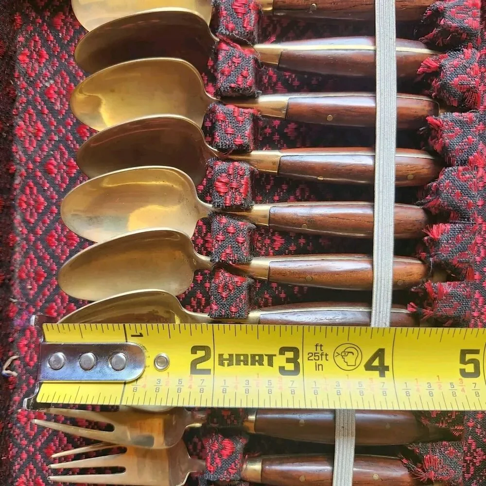 39 Pieces Beng Hwa Vintage Thai/Siam Flatware Set Teak Bronze Dessert Serving